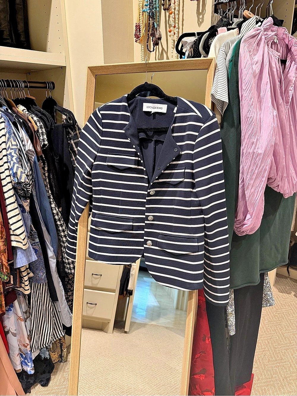 Veronica Beard Striped Blazer in Blue & White Like New